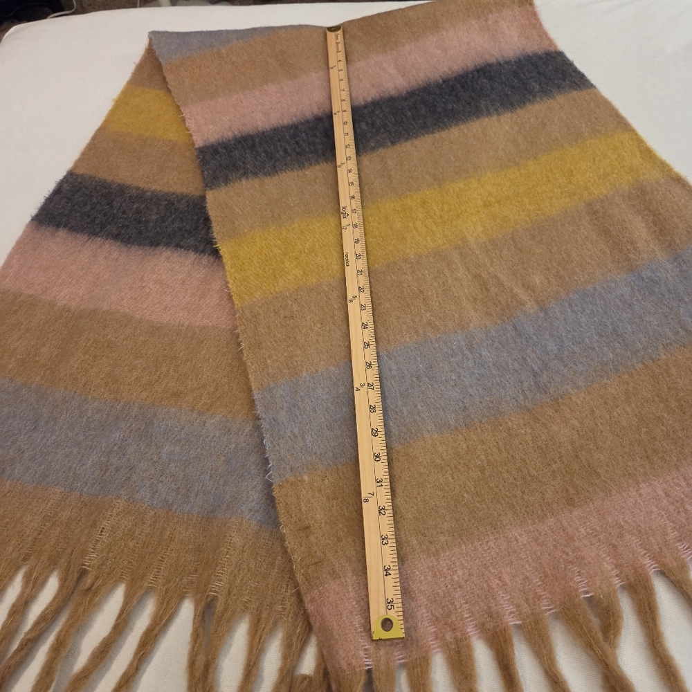 AERIE Multicolored Striped Wool Blend Large Fringe Blanket Scarf Women's OSFA‎ - Picture 9 of 13